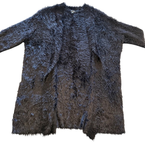 Lord & Taylor Woman 2X Black Faux Fur Long Open Front Cozy Duster Cardigan - Picture 1 of 5